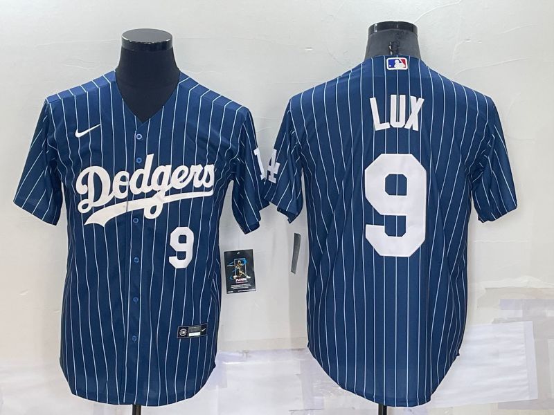 Men Los Angeles Dodgers #9 Lux Blue Stripe Throwback Nike 2022 MLB Jersey1->denver broncos->NFL Jersey
